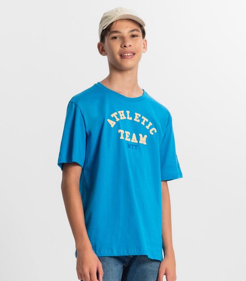 Camiseta Juvenil Masculina Em Meia Malha Minty Azul