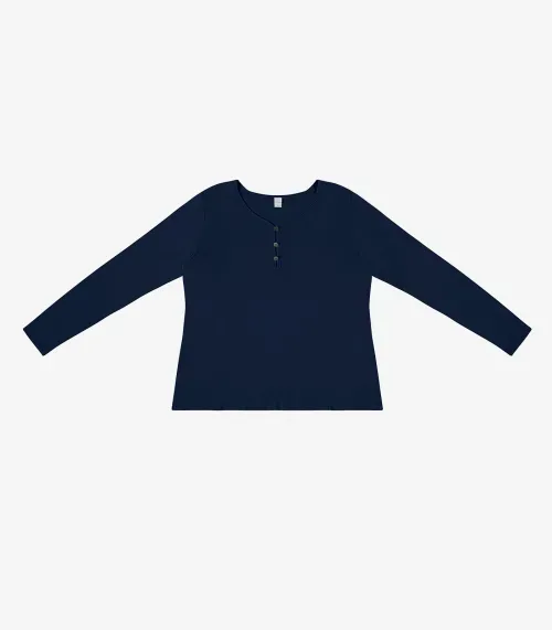Blusa Feminina Com Botões Manga Longa Rovitex Azul