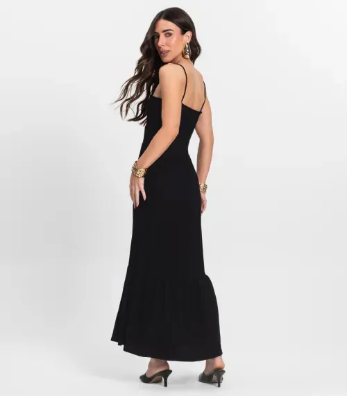 Vestido Midi Feminino Decote Quadrado Endless Preto