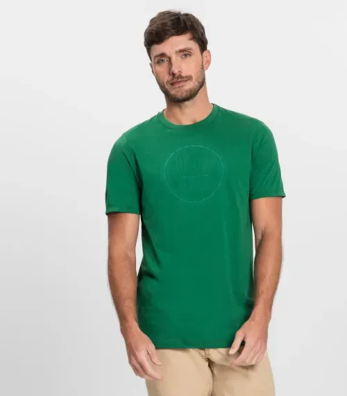 Camiseta Masculina Manga Curta Meia Malha Diametro Verde