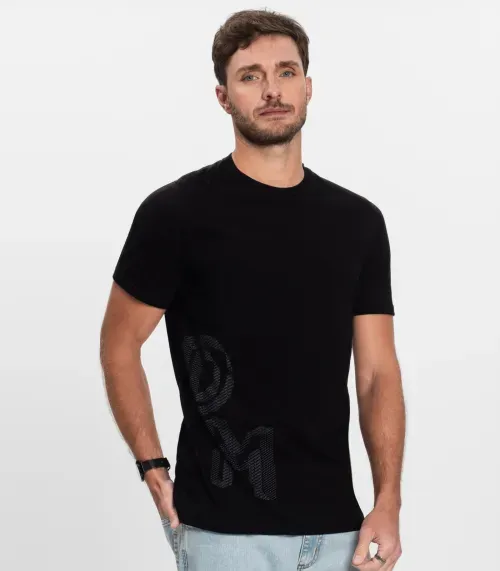 Camiseta Masculina Manga Curta Meia Malha Diametro Preto