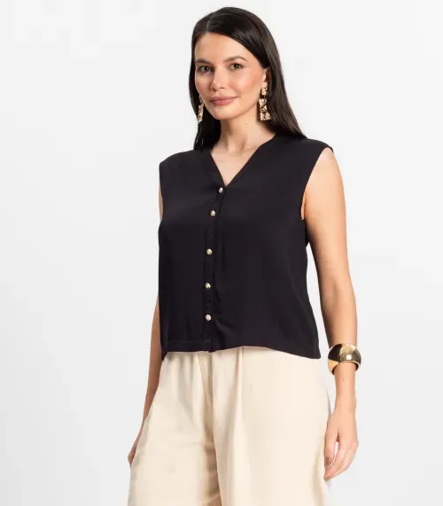 Camisa Feminina Viscose Sarjada Pesada Rovitex Preto