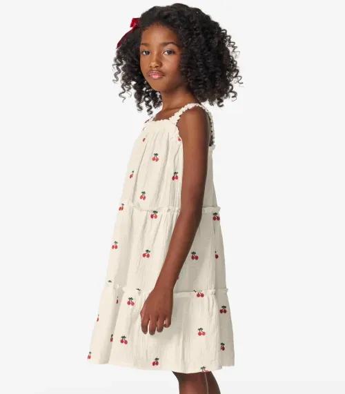 Vestido Infantil em Gaze Bordada Trick Nick Bege