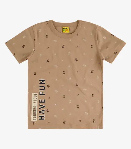 Camiseta Meia Malha Infantil Masculina Rovi Kids Marrom