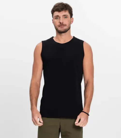 Regata Masculina Básico Meia Malha Diametro Preto