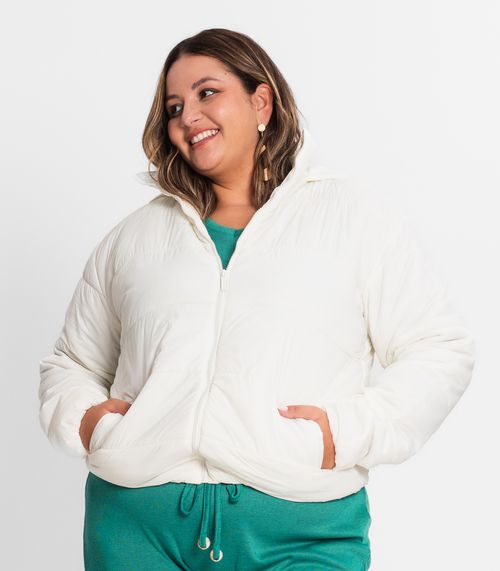 Jaqueta Microfibra Feminina Plus Size Secret Glam Bege