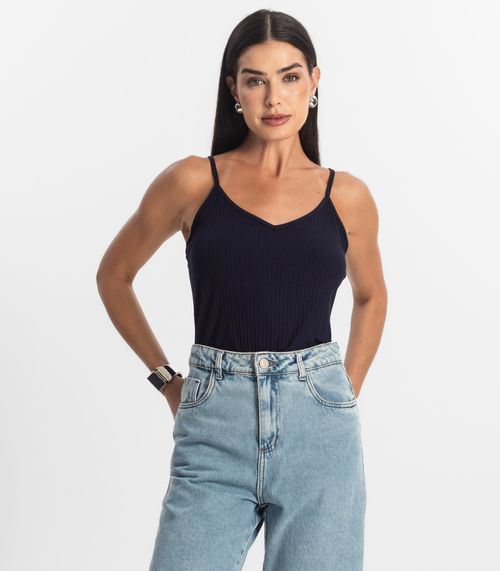 Blusa De Alça Feminina Ribana Canelada Rovitex Azul