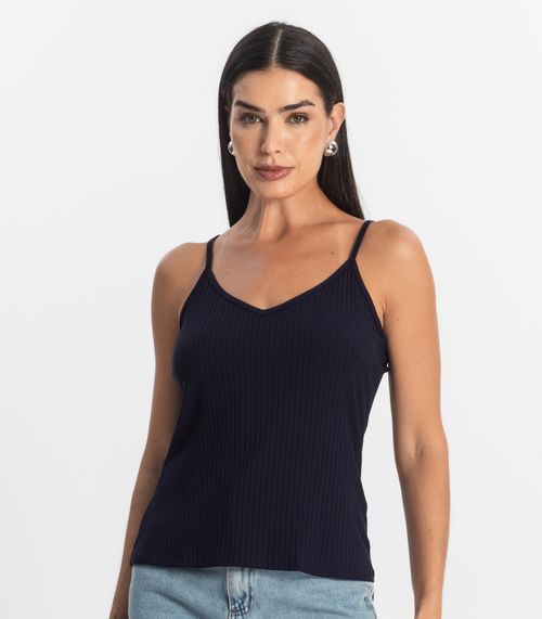 Blusa De Alça Feminina Ribana Canelada Rovitex Azul