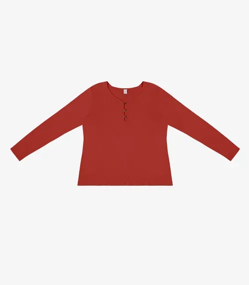 Blusa Feminina Com Botões Manga Longa Rovitex Laranja