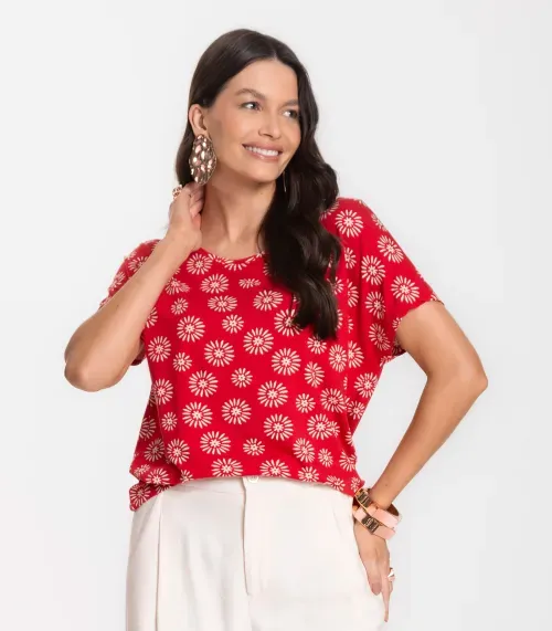 Blusa Feminina Estampada Rovitex Vermelho