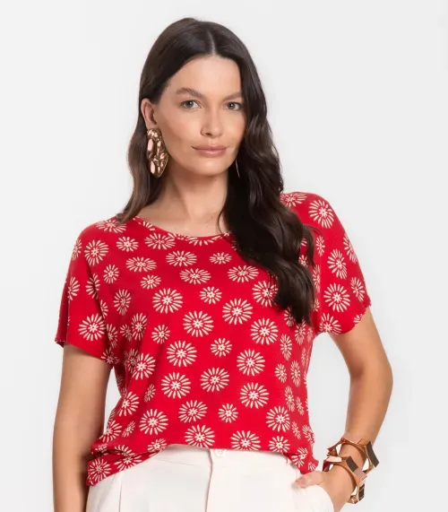 Blusa Feminina Estampada Rovitex Vermelho