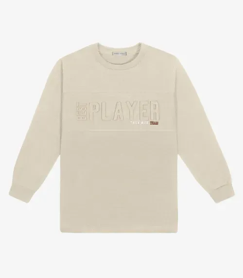 Camiseta Infantil Manga Longa Trick Nick Bege