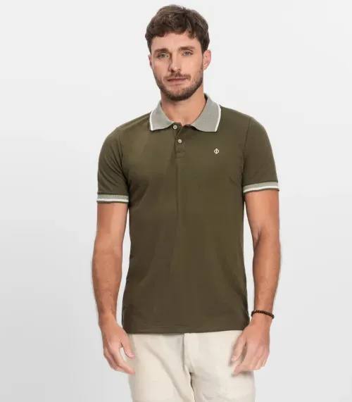 Polo Masculino Manga Curta Pique Duplo Diametro Verde