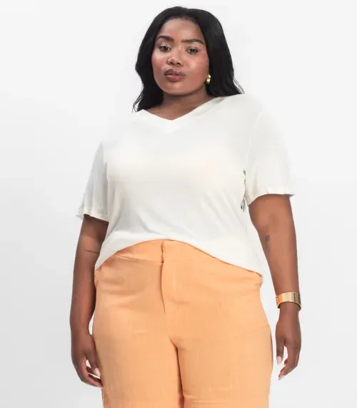 Blusa Visco Tricot Plus Size Secret Glam Bege