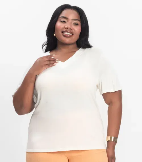 Blusa Visco Tricot Plus Size Secret Glam Bege