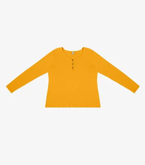 Blusa Feminina Com Botões Manga Longa Rovitex Amarelo
