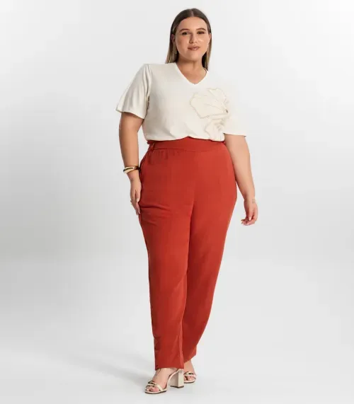 Calça Plus Size Feminina Secret Glam Laranja