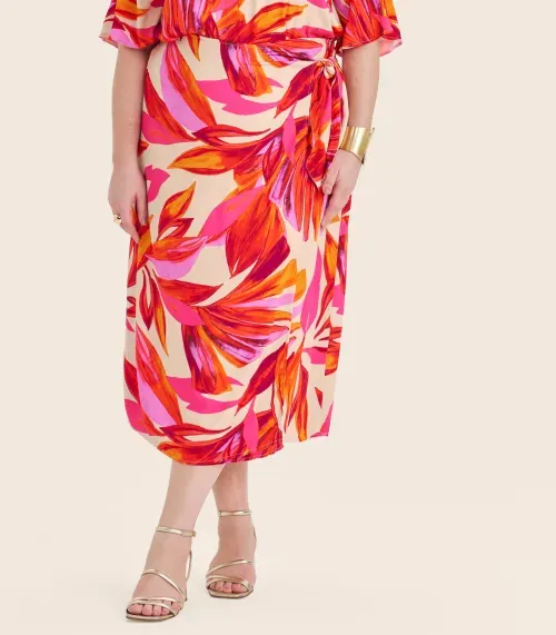 Saia Midi Plus Size em Viscose Secret Glam Laranja