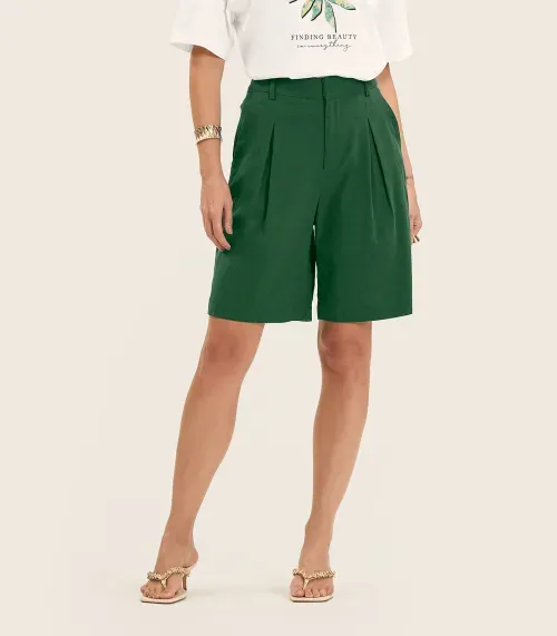 Bemuda Feminina Em Linho Com Bolsos Endless Verde