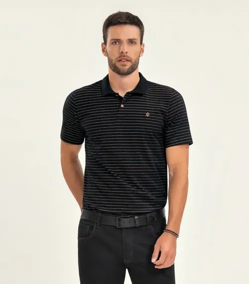 Polo Masculino Manga Curta Cotton Diametro Preto