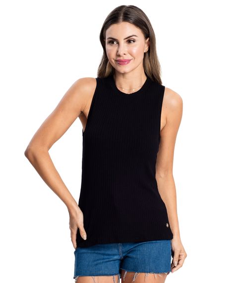 Regata Feminina Ribana Canelada Rovitex Preto