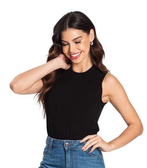 Regata Feminina Ribana Canelada Rovitex Preto