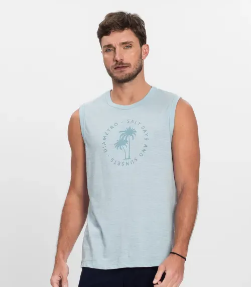 Regata Masculina Malha Maquinetada Diametro Azul