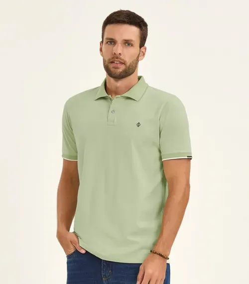 Polo Masculino Manga Curta Cotton Leve Diametro Verde