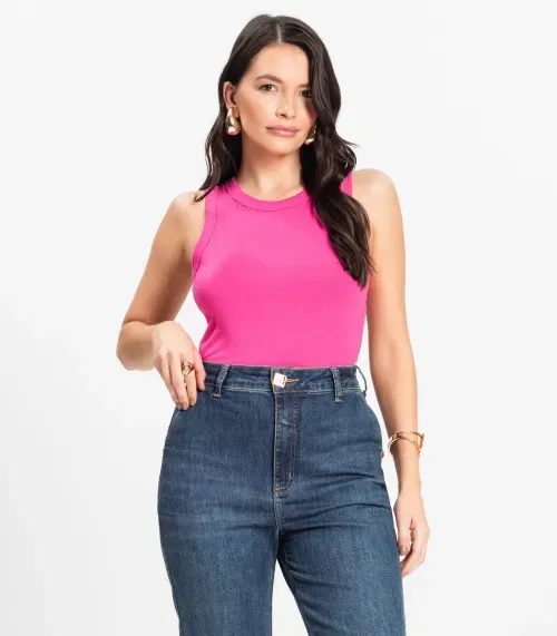 Regata Básica Feminina em Cotton Leve Rovitex Rosa