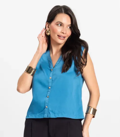 Camisa Feminina Viscose Sarjada Pesada Rovitex Azul