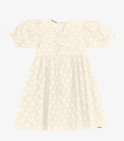 Vestido em Laise Corações e Viscose Khy Trick Nick Off White