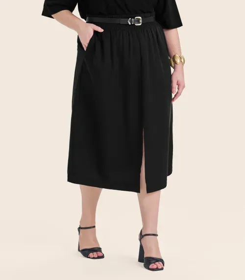 Saia Midi Plus Size Secret Glam Preto