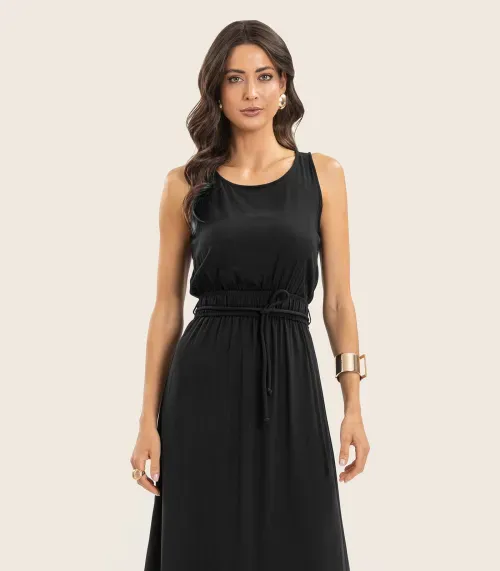 Vestido Midi Feminino Com Cinto Endless Preto