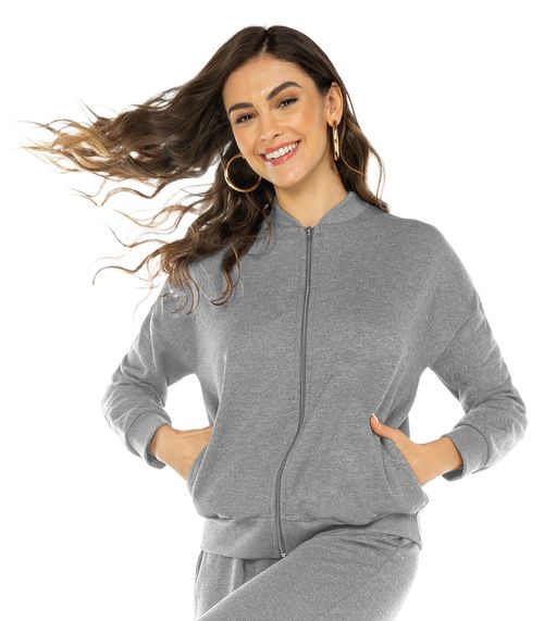 Jaqueta Feminina Básica de Moletom Rovitex Cinza