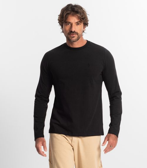 Camiseta Manga Longa Meia Malha Diametro Preto