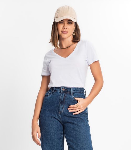 Blusa Feminina Manga Curta Decote V Rovitex Branco