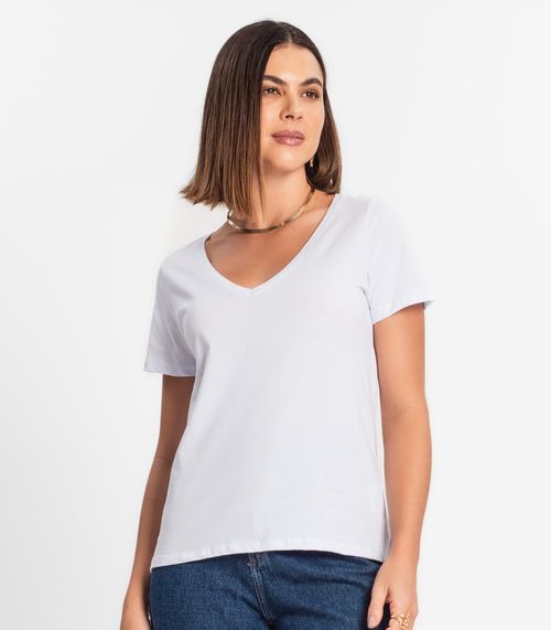 Blusa Feminina Manga Curta Decote V Rovitex Branco