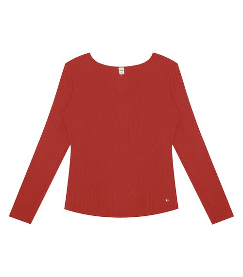 Blusa Manga Longa Em Ribana Canelada Rovitex Vermelho