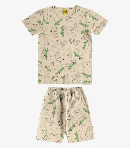 Pijama Meia Malha Rovi Kids Bege