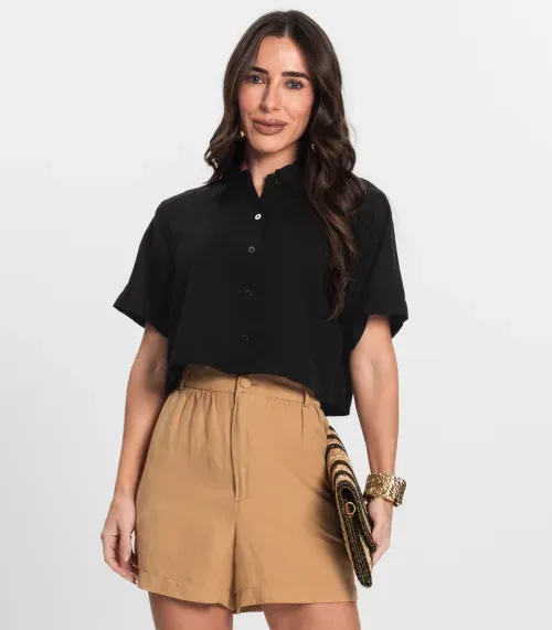 Camisa Feminina Manga Curta Com Gola Endless Preto