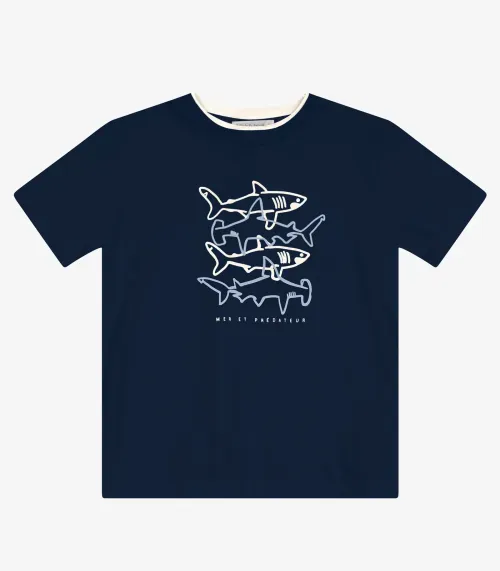 Camiseta Masculina em Meia Malha Trick Nick Azul Marinho