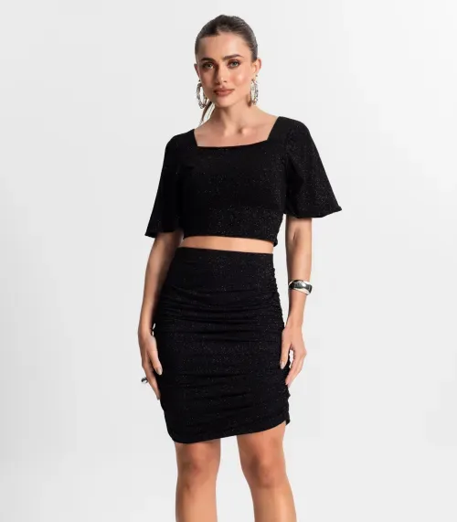 Saia Curta Com Franzidos Endless Preto