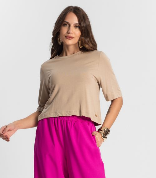 Blusa Feminina Manga Curta em Molecotton Endless Marrom