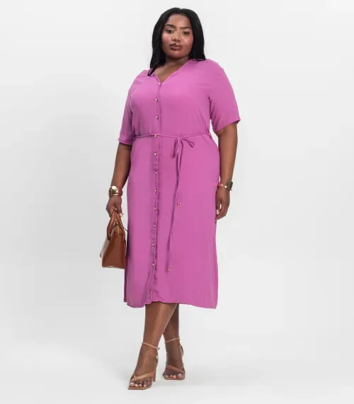Vestido Chemise Longo Plus Size Secret Glam Rosa