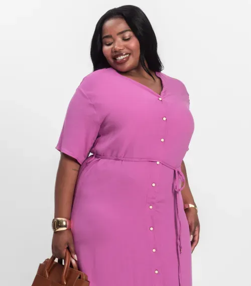 Vestido Chemise Longo Plus Size Secret Glam Rosa