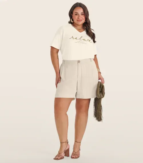 Shorts Curto Feminino Plus Size Secret Glam Bege