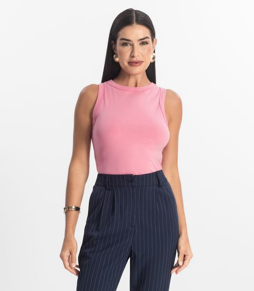 Regata Básica Feminina em Cotton Leve Rovitex Rosa