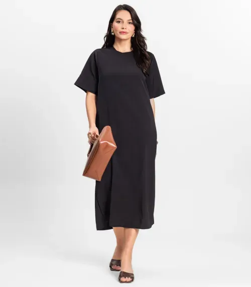 Vestido Feminino Midi em Twill Cey Rovitex Preto