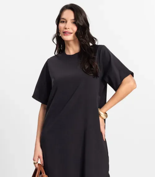 Vestido Feminino Midi em Twill Cey Rovitex Preto
