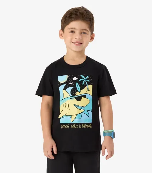 Camiseta Meia Malha Infantil Masculina Rovi Kids Preto